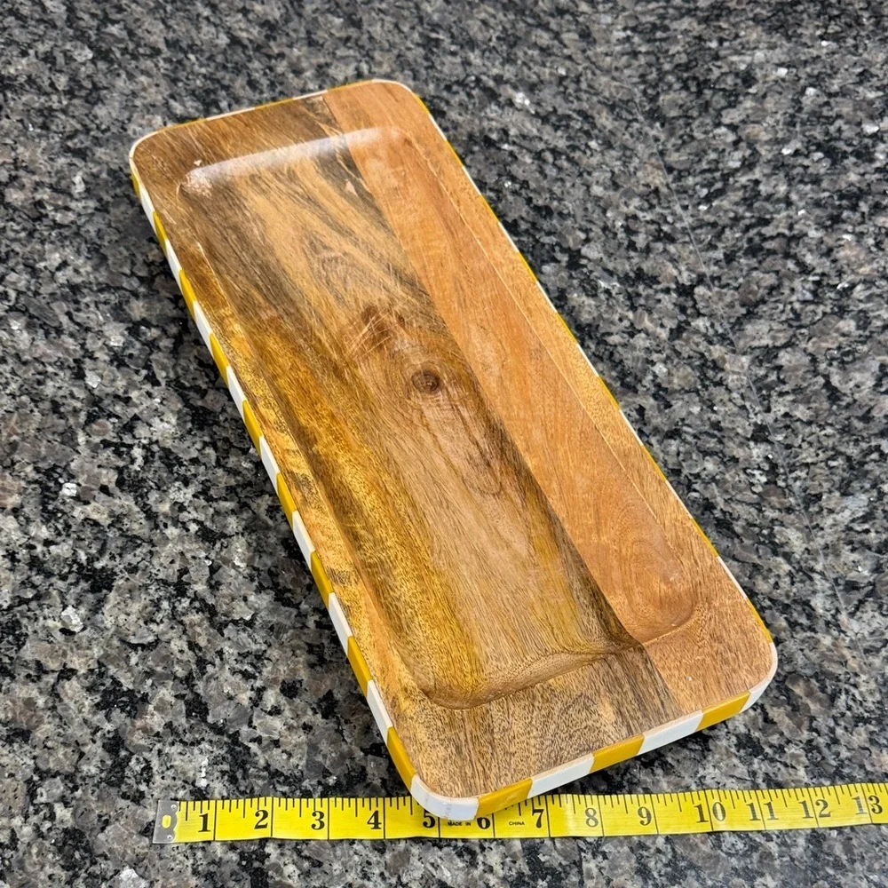 Striped yellow Wooden serving Tray - Picture 11 of 13